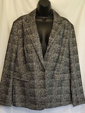 Nine West Black and White Textured Tweed Blazer